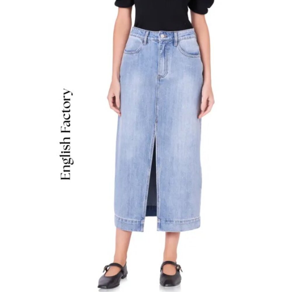 ENGLISH FACTORY Blue denim MAXI SKIRT